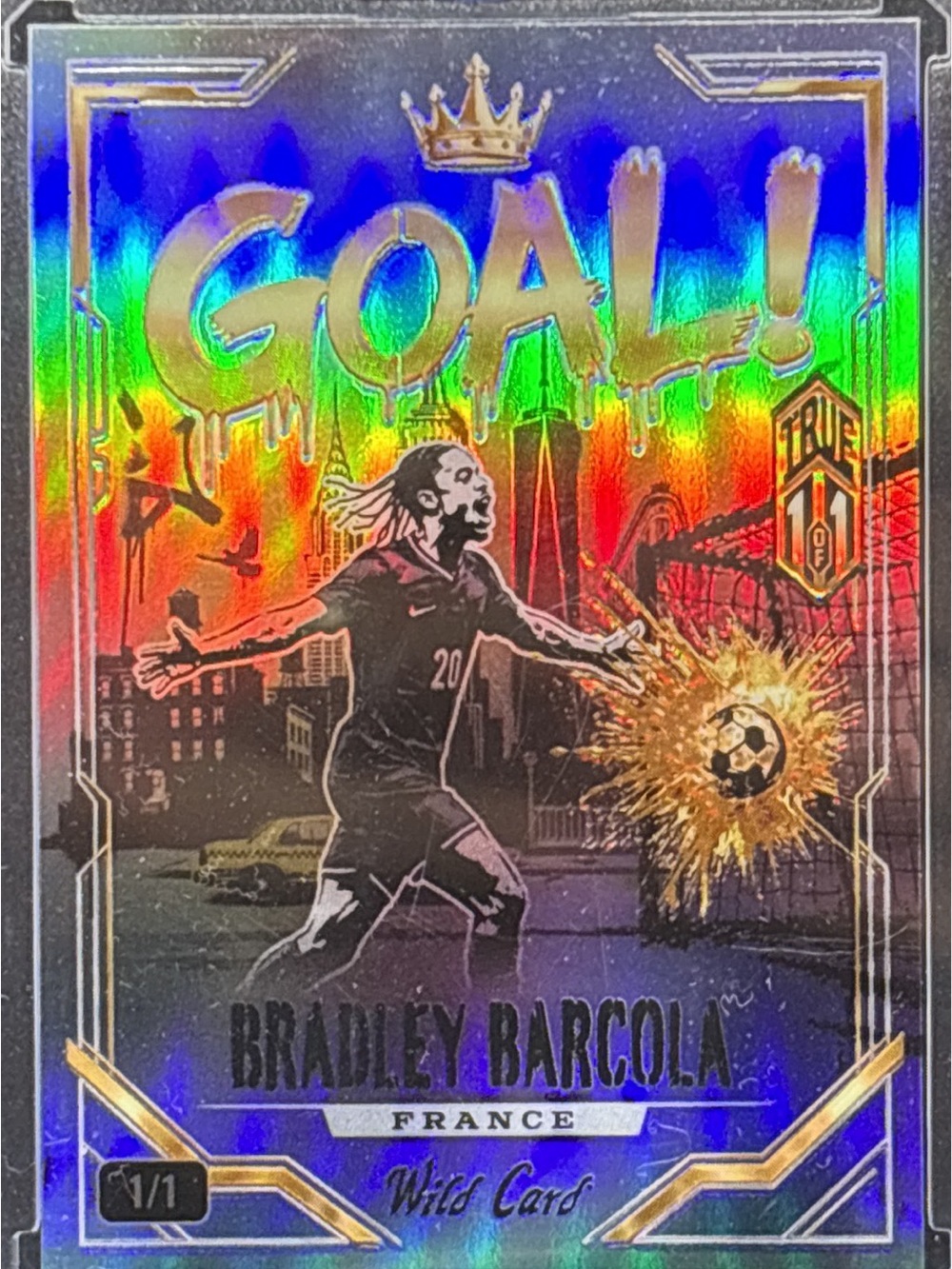 Wild Card Bradley Barcola GOAL! Holographic Soccer Trading Card - LE 1/1